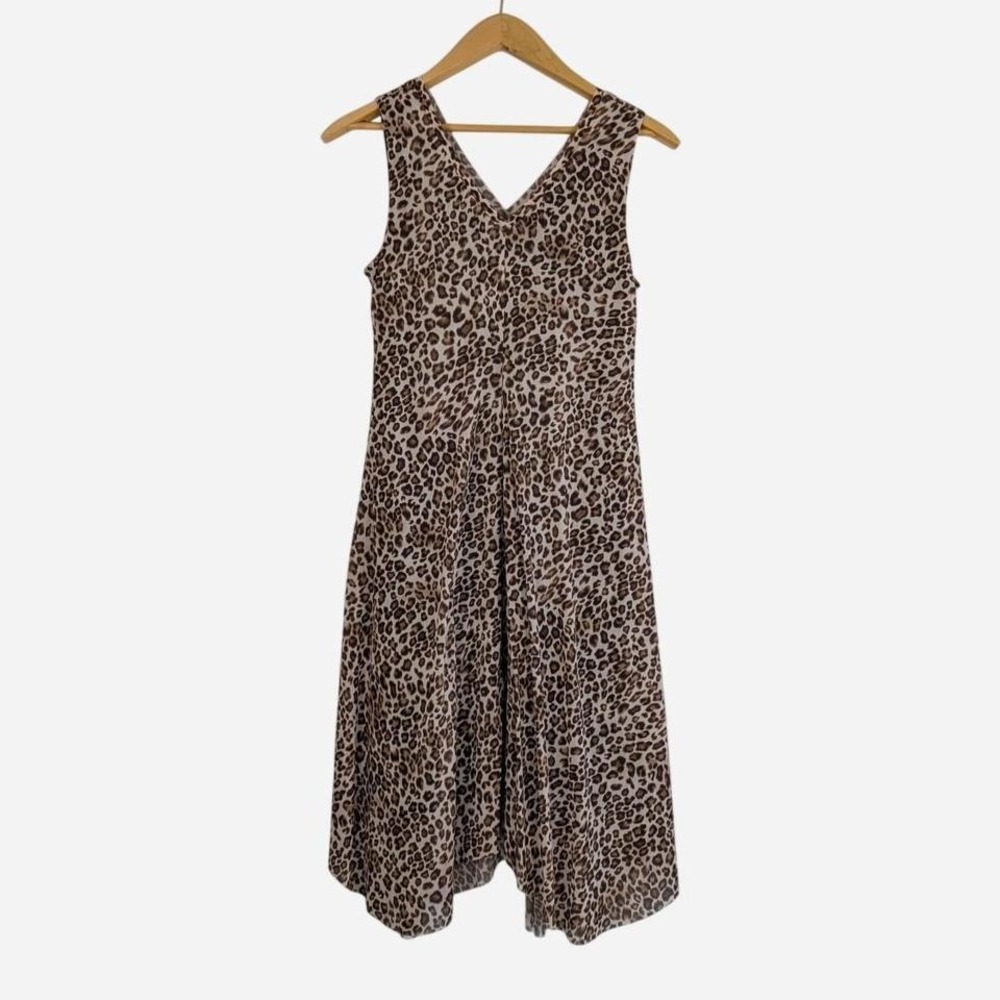 T. Tahari Leopard Print V-Neck Sleeveless Midi Dress Small